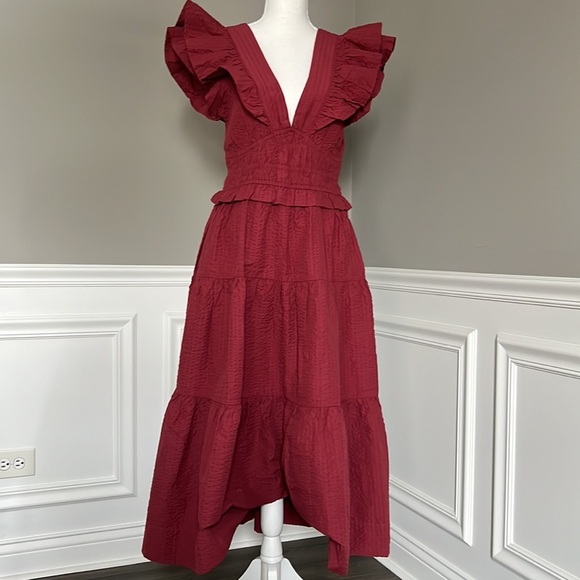 SEA Sevyn Tiered Seersucker Midi Dress sz 6 375$ NWT - Picture 5 of 6